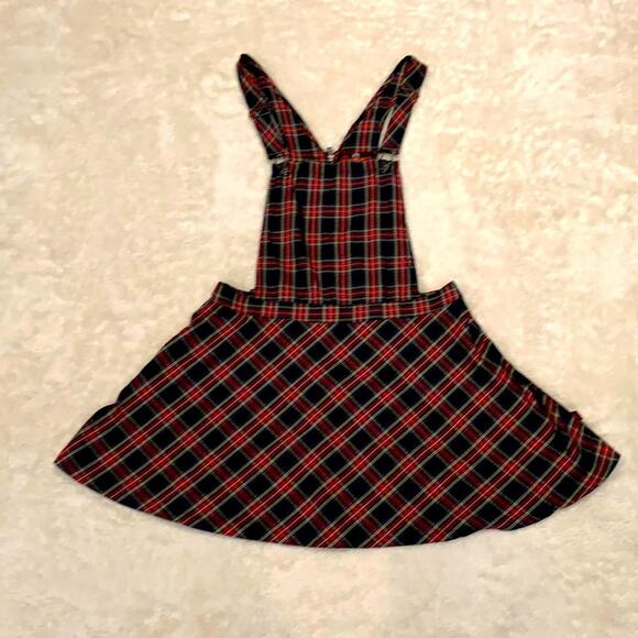 Royal Bones by Daang Goodman red plaid skater jumper overall dress, Large - Picture 1 of 7